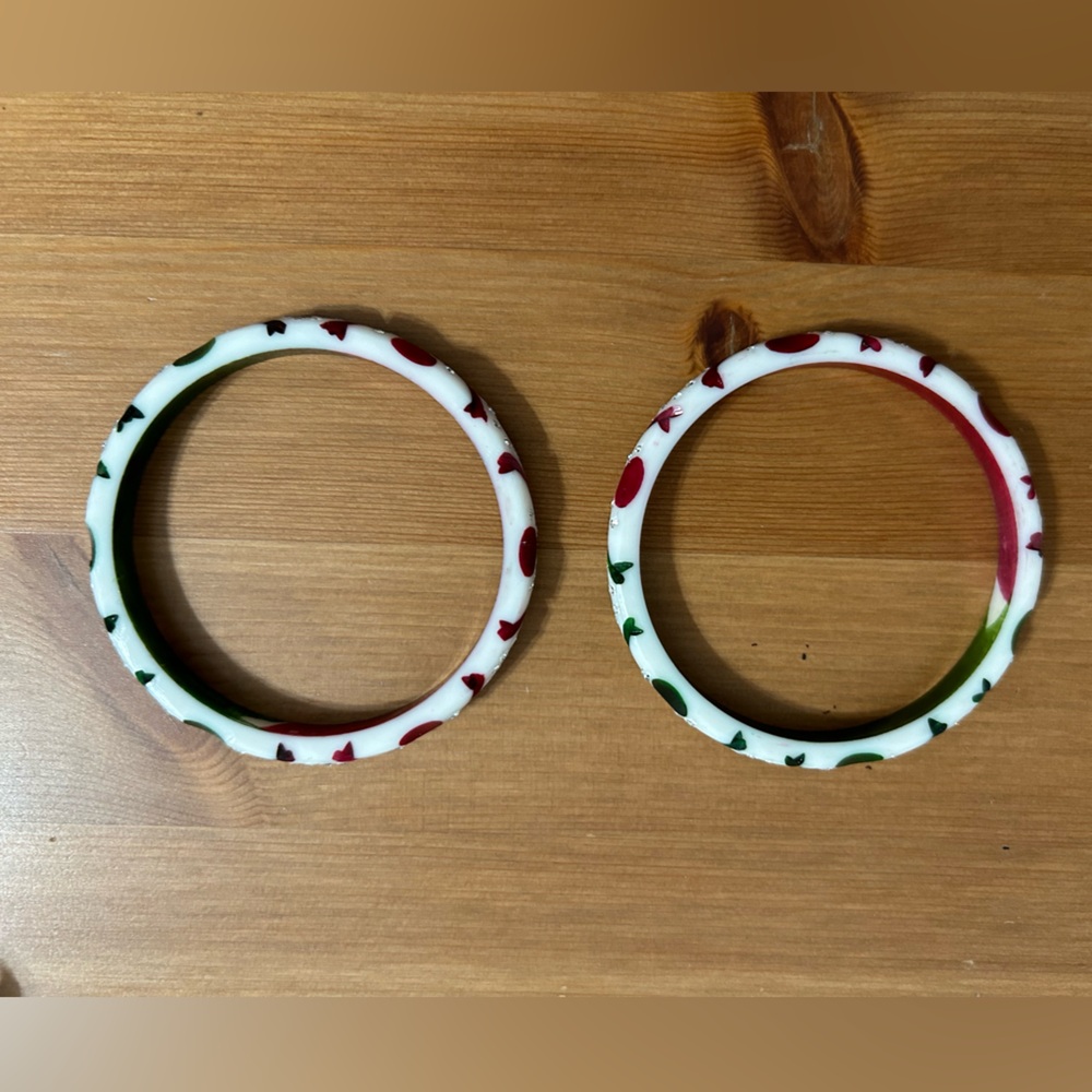 Rhinestone bangles set of 2 in white red and green